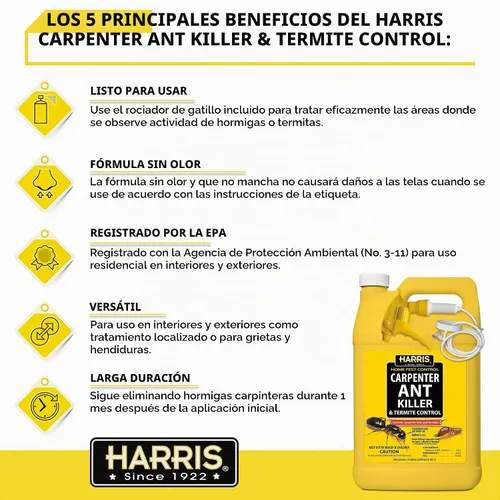 Vista 3 de Harris Tratamiento de control de hormigas carpinteras y termitas, mata al contacto, fórmula inodora y sin manchas, 128 oz