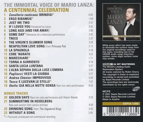 Vista 2 de The Immortal Voice Of Mario Lanza A Centennial Celebration