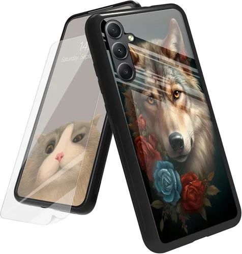 Vista 177 de Funda para Samsung Galaxy A12 5G con protector de pantalla, parte trasera de vidrio templado + TPU de silicona suave que absorbe los golpes