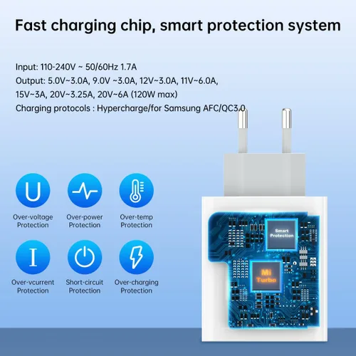 Vista 3 de 120 W 100 W 90 W cargador europeo adaptador de enchufe de viaje para xiaomi 17 15 14 13 12 14t 13t 12t 12s pro lite redmi nota K80 K70 K60 K50 11