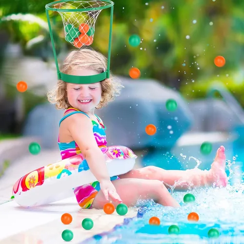 Vista 6 de Hooqict Paquete de 3 piezas de juego de fiesta de baloncesto para niños y adultos, juego de diadema ajustable con 40 bolas para fiesta de carnaval