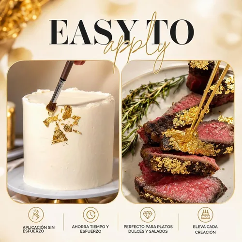 Vista 5 de xQzit Copos de oro comestibles de 50 mg – Copos de oro de grado alimenticio para decoración de pasteles, chocolates, cócteles y bebidas – Decoración