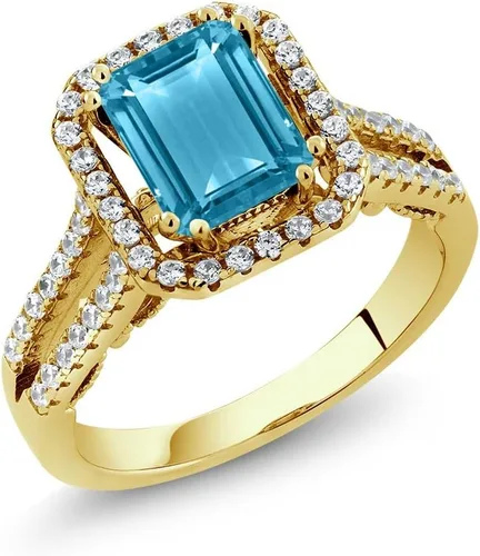 Vista 8 de Gem Stone King 18K Yellow Gold Plated Silver Emerald Cut 9X7MM Gemstone Birthstone Wedding Anniversary Promise Engagement Ring For Women Available