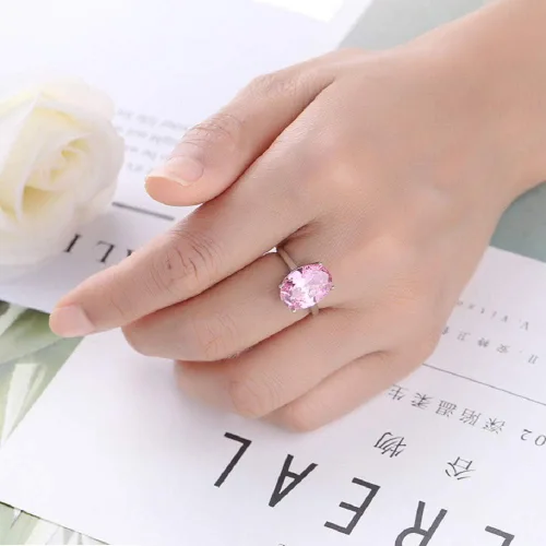 Vista 2 de Anillo de piedras preciosas de topacio rosa de plata 925 para mujer, talla 6-10