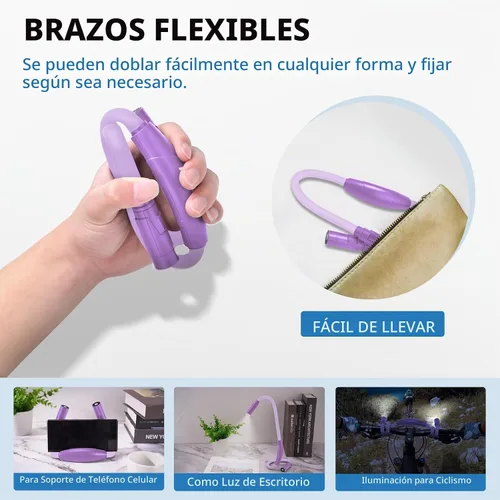 Vista 7 de LUXJET Luz de lectura ajustable y flexible para el cuello con 3 modos de Púrpura