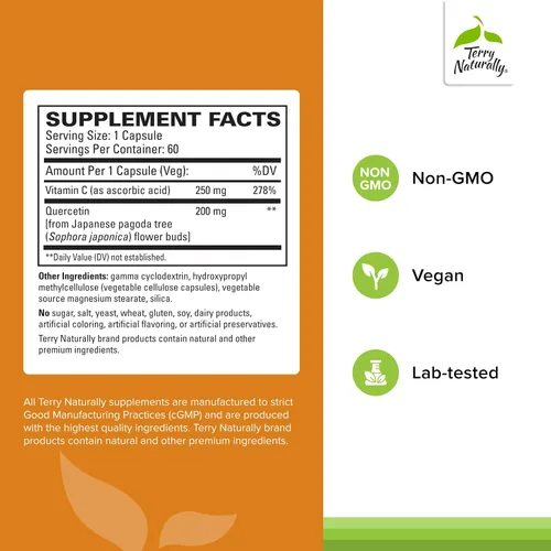 Vista 2 de Terry Naturally EuroPharma Quercetina con Vitamina C Extra Strength - Ultra Absorción 60 Cápsulas