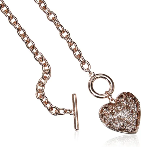Vista 2 de GUESS Collar de palanca con colgante de corazón de piedra de cristal pavé en tono oro rosa, Cristal