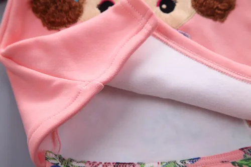 Vista 7 de Conjunto de ropa de primavera y otoño e invierno para niñas pequeñas, terciopelo cálido con capucha y pantalones