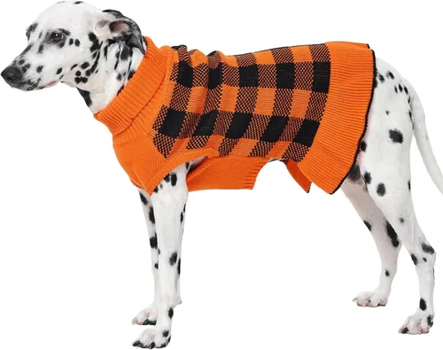 Vista 7 de QBLEEV Suéter navideño clásico a cuadros para perro, suéter elástico cálido con agujero para correa, suéteres de Navidad de cuello alto