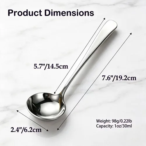Vista 2 de Cucharón pequeño, cucharón para servir sopa de salsa pequeña de Cucharón de salsa para salsas o cuchara de sopa para servir, plata (paquete de 2)