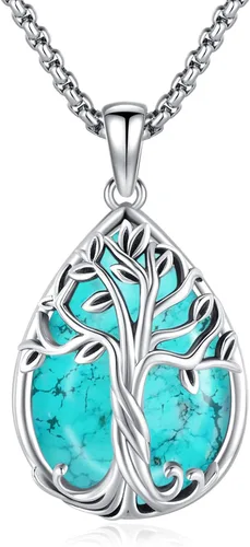 Vista 16 de Joyas de turquesa para mujeres y hombres de plata de ley 925 con colgante de urna para cenizas, collar con medallón de imagen, martillo de Thor