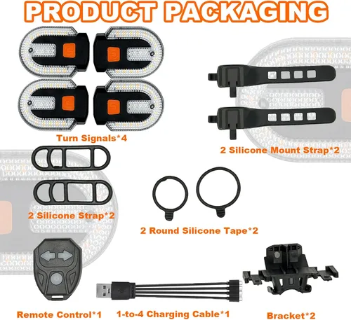 Vista 7 de Luz trasera para bicicleta con señal de giro, luz trasera para bicicleta, control remoto, recargable por USB, 5 modos, impermeable, se puede montar