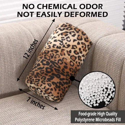 Vista 3 de CARRIE HOME Almohadas de Cuello de Microcuentas con Estampado de Leopardo Cilíndricas Tipo Puff Suaves - Almohada Pequeña de Rollo para Brazo