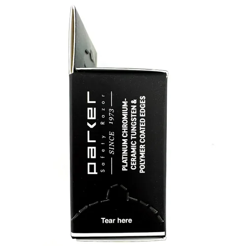 Vista 5 de Parker Premium Platinum - Cuchillas de afeitar de seguridad de doble filo, paquete de 100 unidades, acero sueco, revestimiento de platino, tungsteno