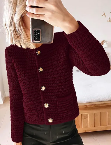 Vista 3 de PRETTYGARDEN Suéteres tipo cárdigan para mujer 2023 para otoño, frente abierto, con botones, manga larga, bolsillos, informal, de punto grueso, ropa