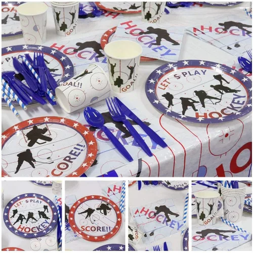 Vista 7 de Suministros para fiestas de hockey – Paquete de fiesta temática de hockey sobre hielo para fanáticos del hockey sobre hielo para el día de partido