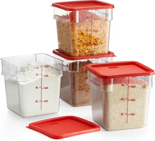 Vista 18 de CURTA Paquete de 4 recipientes de almacenamiento de alimentos con tapas azules, policarbonato transparente cuadrado de 12 cuartos de galón y 22 12