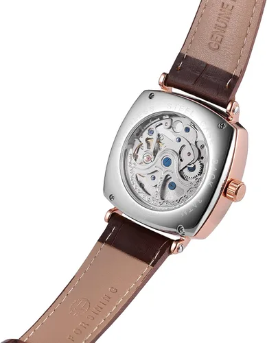 Vista 5 de FORSINING Reloj cuadrado de esqueleto automático automático de calidad para hombre con correa de cuero genuino, Automático