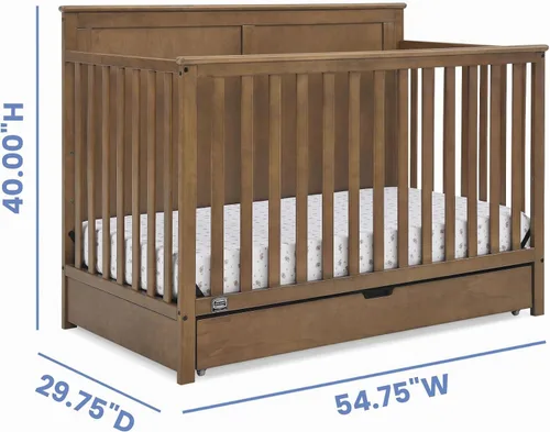 Vista 5 de Simmons Kids Logan - Cuna convertible 6 en 1 con cajón inferior, certificado Greenguard Gold, castaño