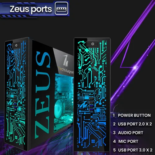 Vista 3 de TechMagnet PC de escritorio para juegos, Intel i7 6ª generación, Zeus Pro 4, GT 1030, ARGB de RAM de 16 GB, SSD de 1 TB + disco duro de 2 TB