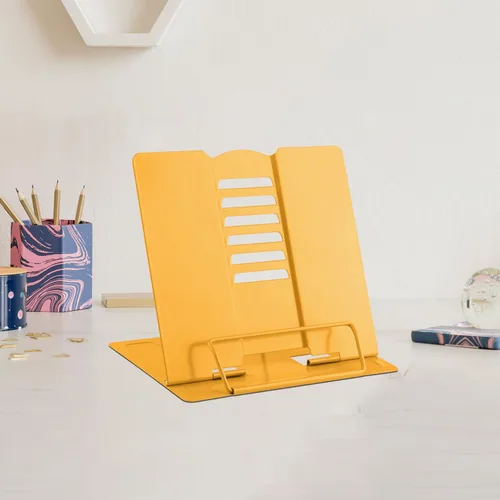 Vista 14 de MSDADA Soporte de escritorio pequeño para libros, soporte de metal para libros de lectura, soporte ajustable para libros de cocina, soporte