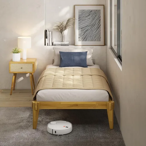 Vista 11 de Bme Chalipa Marco de Cama King de 14" - Plataforma de Cama de Madera Maciza - Marco de Cama de Carpintería Japonesa - Soporte de Listones de Madera