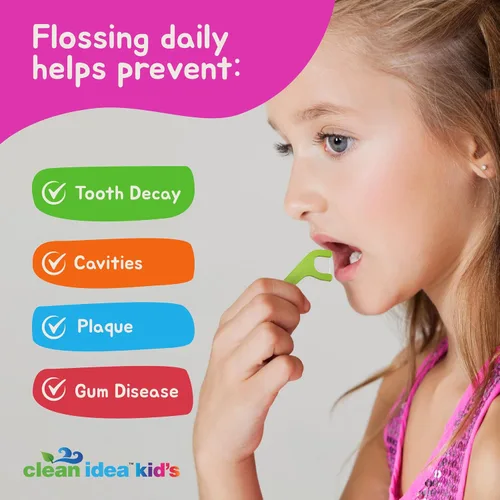 Vista 3 de EcoFlossers para niños, 200 unidades, hilo dental fácil de sujetar, hilo dental divertido y colorido para niños, hilo dental natural para niños