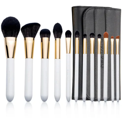 Vista 9 de ENZO KEN Juego de brochas de maquillaje de cabello natural profesional, juego de brochas de maquillaje de pelo de zorro con estuche, juego