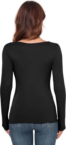 Vista 5 de AUHEGN Camiseta térmica de manga larga con cuello redondo para mujer, ajustada, camiseta térmica