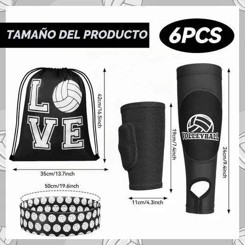 Vista 2 de 6 rodilleras de voleibol y manga de brazo, accesorios de voleibol, equipo de protección, antebrazo, codo, muñequera con almohadilla de protección