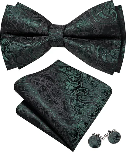 Vista 18 de Barry.Wang Pajarita de Rayas Paisley para Hombre de Seda Preatada Pañuelo de Bolsillo Gemelos Juego Formal Boda Fiesta Graduación