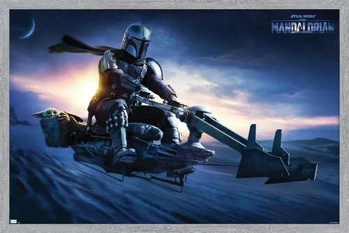 Vista 42 de Star Wars: The Mandalorian - Póster de pared Grogu Sunset Speeder, 34 pulgadas de largo x 22.4 W, versión premium sin marco
