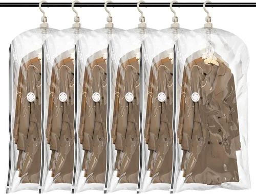 Vista 9 de TAILI Sellador al vacío colgante, bolsas de almacenamiento para ropa, organizadores de armario, viajes, (paquete de 4 cortos) transparente