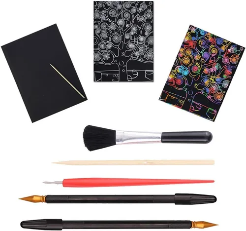 Vista 3 de LOOKSEVEN Juego de herramientas para rascar, 6 piezas de herramientas de arte para rascar, juego de artes de boceto, bolígrafo de color rascador