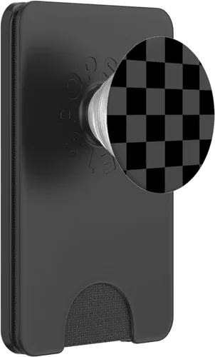 Vista 7 de Estampado a cuadros de diseño negro y gris para mujeres y hombres, PopSockets PopGrip intercambiable