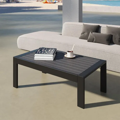 Vista 9 de Mesa de centro de aluminio para todo tipo de clima, mesa de centro moderna para exterior, mesa de centro rectangular para patio y balcón y jardín