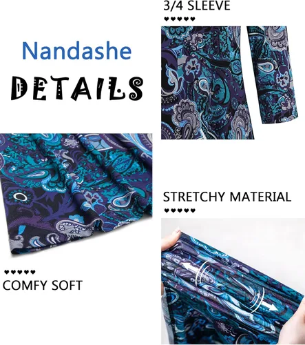 Vista 3 de Nandashe - Blusa de manga 34 para mujer, diseño floral tipo túnica, blusa veraniega casual de vestir