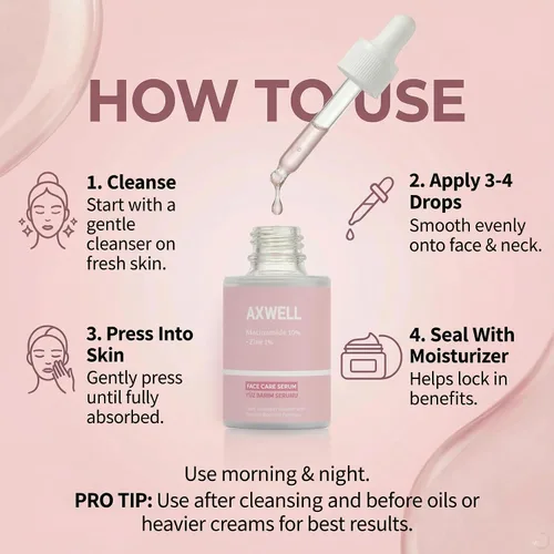 Vista 7 de Axwell Suero de niacinamida 10% + zinc 1% - Minimizador de poros y cuidado de manchas Suero facial - Control de aceite, se dirige a las manchas