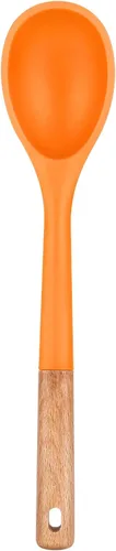 Vista 8 de Cucharas de cocina grandes de silicona, cuchara antiadherente con mango de madera maciza, cucharas de cocina de silicona resistentes al calor