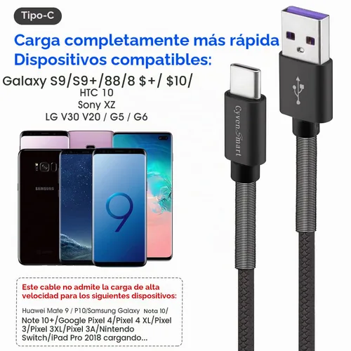 Vista 6 de Paquete de 2 cables de carga tipo USBC de 10 pies, USB A a tipo C, compatible con Samsung Galaxy S9 S10 S8 Plus (carga rápida de 3 A), USB A a tipo