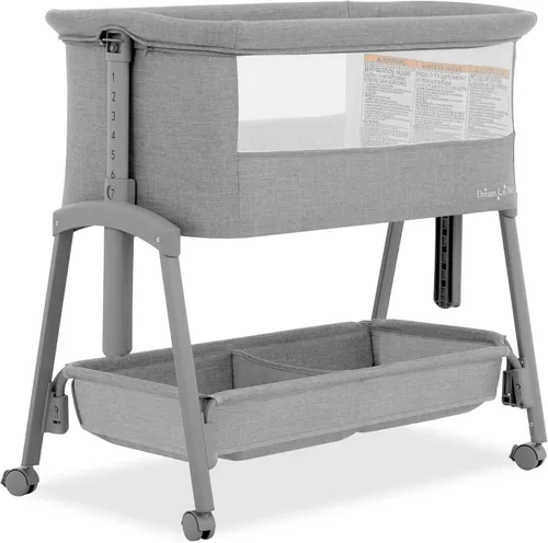 Vista 11 de Dream On Me Calypso - Cuna portátil plegable, color negro 7-Level Height Adjustable with Lockable Wheels, Aluminum Frame, Dual-Zone Storage Basket