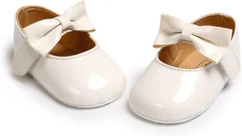Vista 5 de Zapatos planos Mary Jane para bebés y niñas con moño, flores, suaves, recién nacidos, primeros pasos, zapatos de cuna, zapatos de vestir para bodas