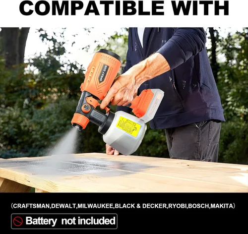 Vista 3 de Pulverizador de pintura inalámbrico para batería Black&Decker de 20V, pistola de pintura manual con 3 patrones de pulverización y 4 boquillas, ideal