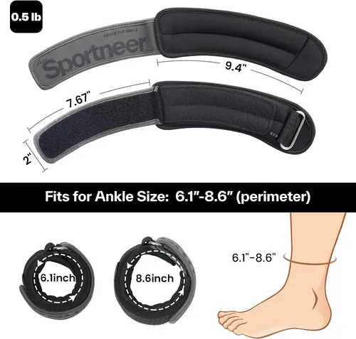 Vista 6 de Sportneer Pesas de tobillo de 0.5/1/2/3/5 libras, 1 par de pesas de muñeca y pierna para mujeres, hombres, niños y niños con correas ajustables