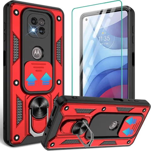 Vista 55 de Gritup Funda para Moto G Stylus 5G-2021 con cubierta deslizante para cámara 1 paquete de protectores de pantalla HD Soporte de metal giratorio