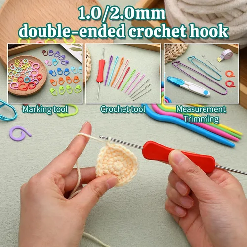 Vista 3 de JUPEAN Accesorios completos para tejer, kit de suministros para tejer con marcadores de puntada, agujas de coser de plástico, agujas de cable