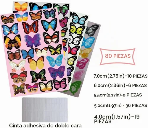 Vista 8 de 80 calcomanías de mariposa para decoración de pared, calcomanías