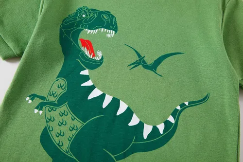 Vista 4 de Popshion Pijamas cortas de 2 piezas para niños pequeños, ropa de dormir de tiburón de tren, 100% algodón, pijamas de dinosaurio para niños pequeños