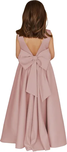Vista 24 de MCieloLuna Vestidos de niña de flores para boda con nudo de lazo elegante de satén para primera comunión