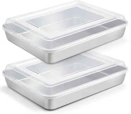 Vista 8 de TeamFar Molde para hornear con tapa, bandeja rectangular de acero inoxidable para lasaña de 9.3 x 7 pulgadas con tapa para cacerolas de brownies